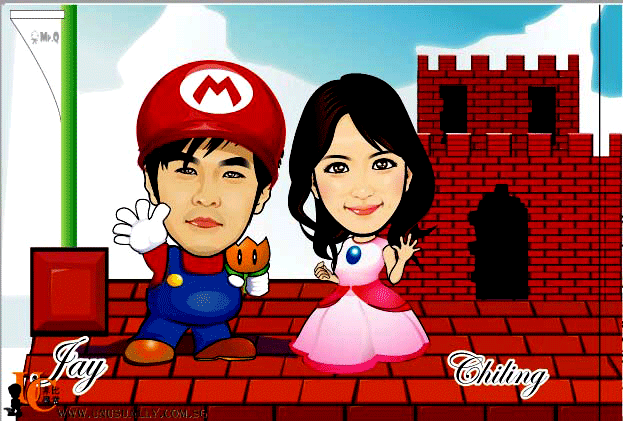 Super Mario & Lovely Princess Theme Caricature Drawing